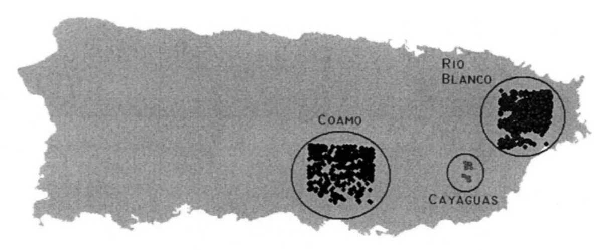 Figure  2.1:  Data for 2,966  landslides  in the Coamo,  Cayaguas and Rio  Blanco regions  of Puerto  Rico were  employed  in this  study.