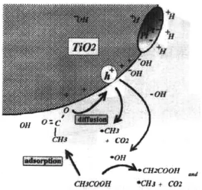 Figure 2.4:  Schematic  illustration of decomposition  of acetic  acid.  [Reproduced from Kaneko  and  Okura, 2002]