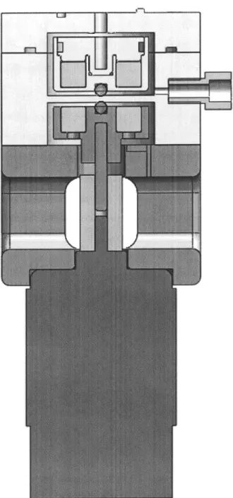 Figure 10: A  front cross  sectional view of the  lower half of the  pump. The fitting, in beige,  connects to  the  purging  outlet  of the  pump