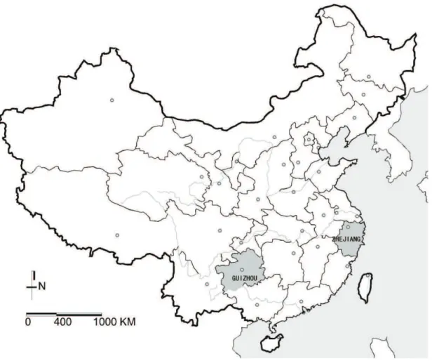 Fig. 2 – La Chine et les provinces de Zhejiang et Guizhou, Liu K. 