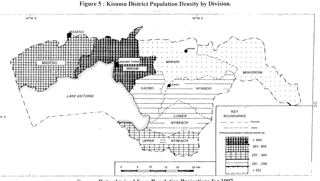 Figure 5 : Kisumu District Population Density by Division. 