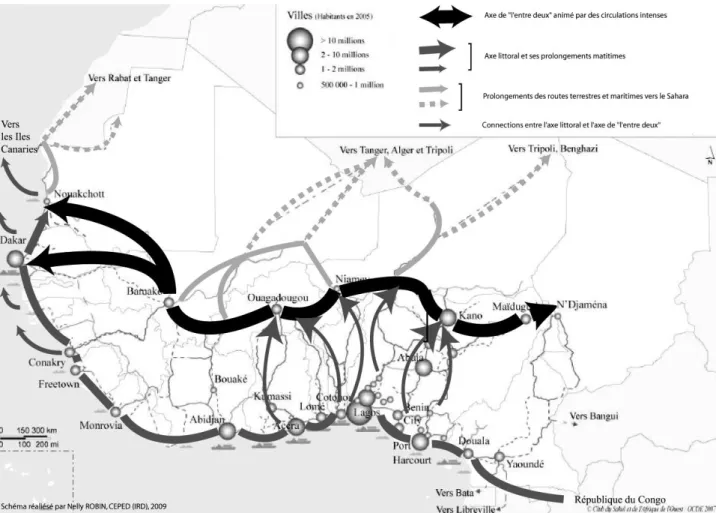 Fig. 3- Schéma des migrations ouest-africaines, Nelly Robine, IRD, 2009 