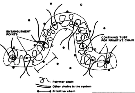 Figure 3-2.  Reptation  model  of interdiffusion.  The  molecules  are described  as  sliding,  or "reptating,"