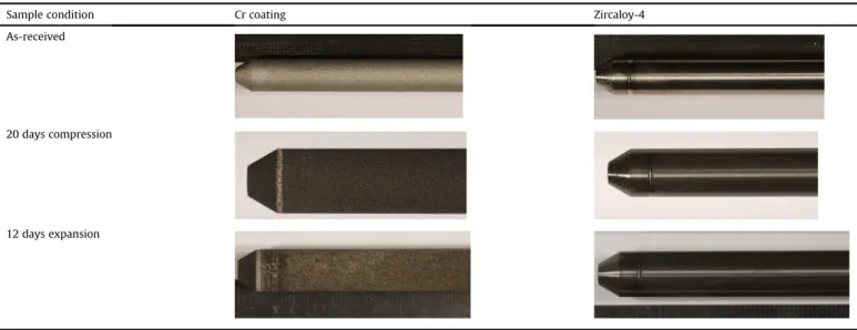 Fig. 8 shows the appearance of the Cr-coated sample before and during oxidation. The appearance of the surface changed during the test in a manner similar to that of samples oxidized at 500  C (Table 4), from as-received silver color over blue and green th