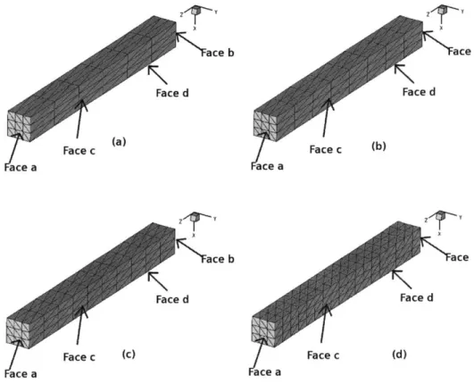 Figure  4.4:  Tensile  test  problem  discretization  employed  (a) mesh  3;  (d)  mesh  4