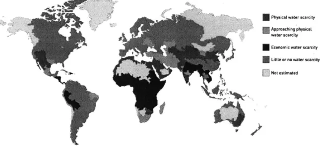 Figure  1-1:  World  map  detailing physical  and  economic  water  scarcity  in 2006  [1].