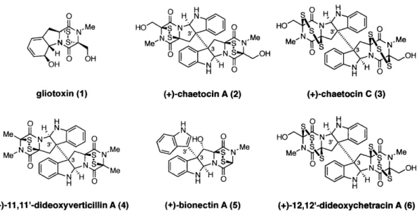 Figure 1.  Representative  epipolythiodiketopiperazine  alkaloids.