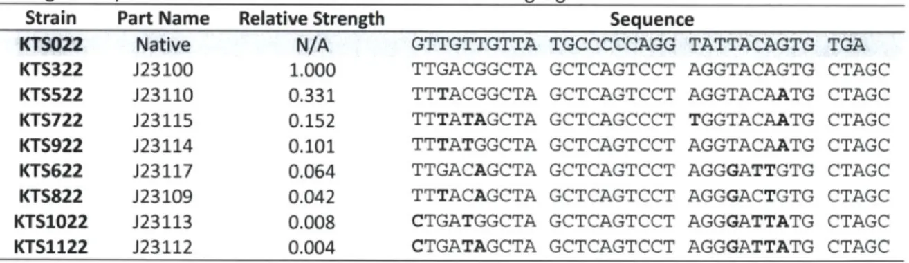 Table 2-1  Glucokinase expression family promoter  sequences