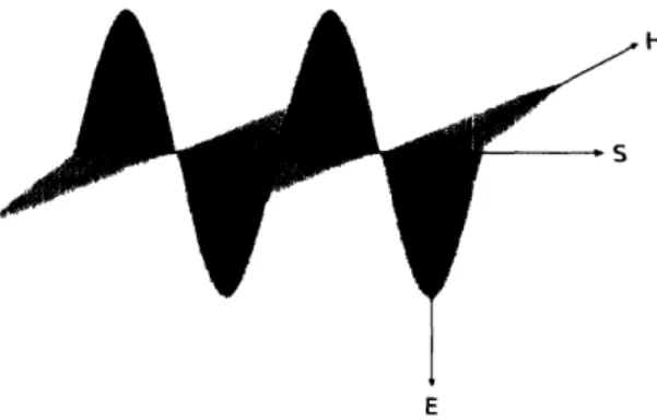 Figure  1-1:  An  electromagnetic  wave  propagating  in  a  vaccum.  S  is  the  Poynting vector.