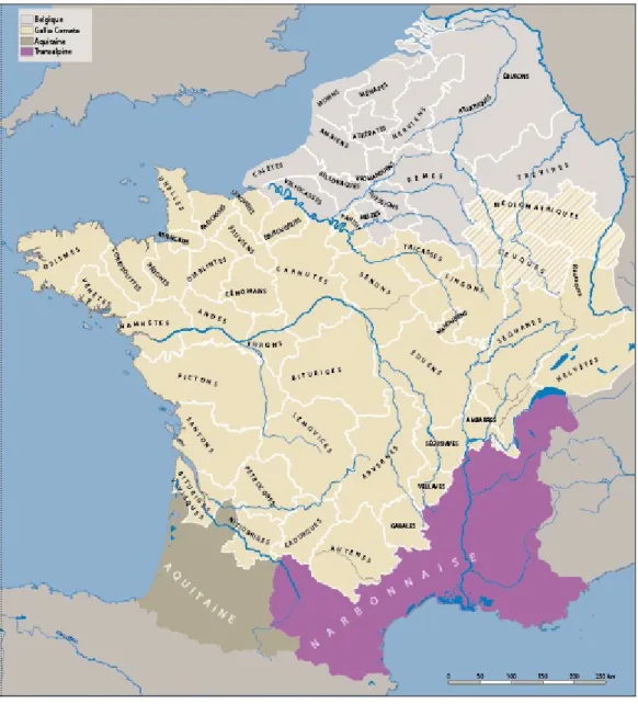 Figure 2 : carte des peuples de la Gaule au I er  siècle avant notre ère (Fichtl 2004, 54) 