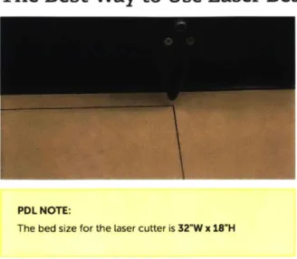 Figure 2: Webpage  section  titled &#34;The Best Way  to Use  Laser  Beams.&#34;  It contains a  looped  video with  an explanation  of the laser  cutter and a note on specific  dimensions  of the  PDL laser  cutter's  bed in  yellow.