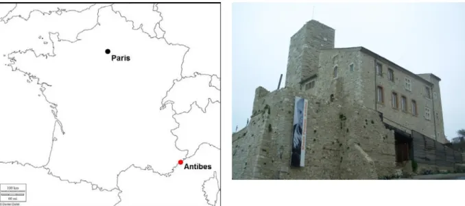 Figure III-1 : Situation géographique d’Antibes.  Figure III-2 : Vue extérieur du château, face nord