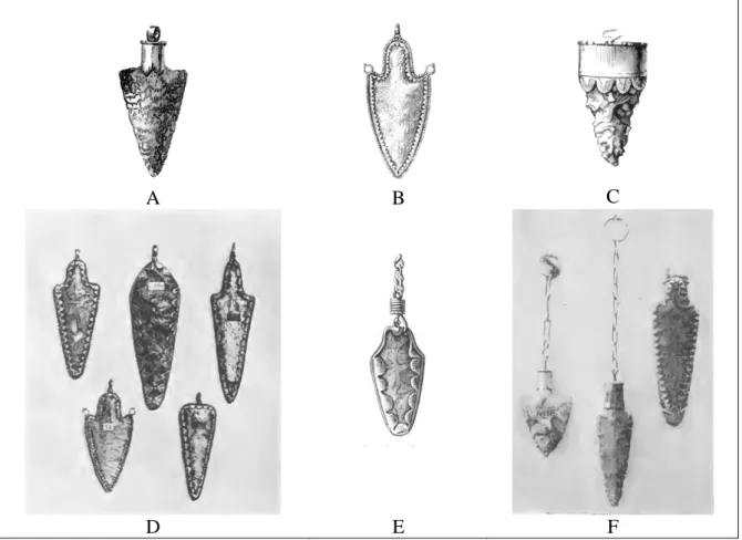 Figure 7 : Exemples de la collection Bellucci de pointes de flèche utilisées comme amulettes en Italie    (Bellucci, 1907)