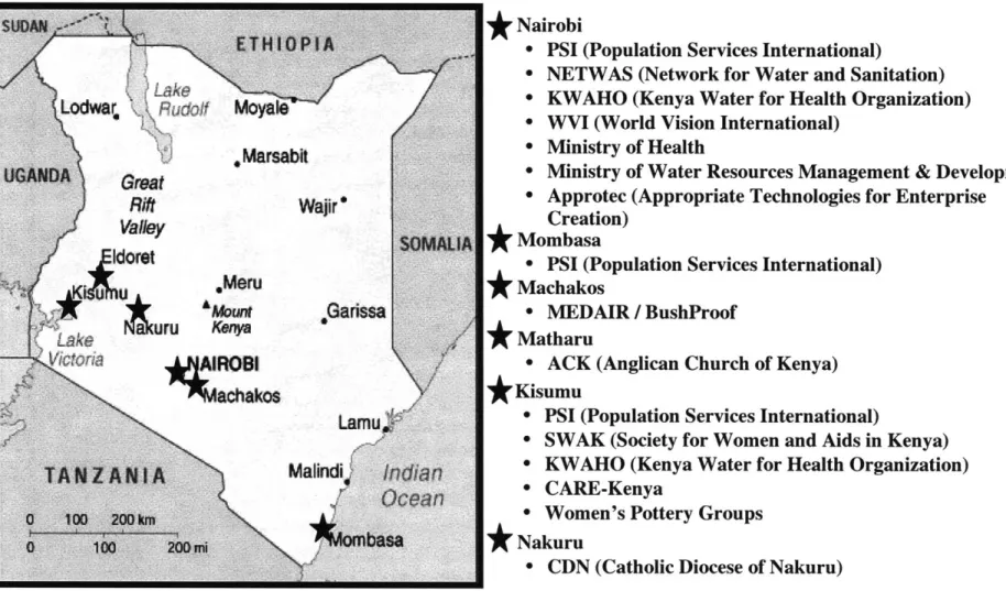 Figure  4.1  - Map  of Organizations  Visited  in Kenya