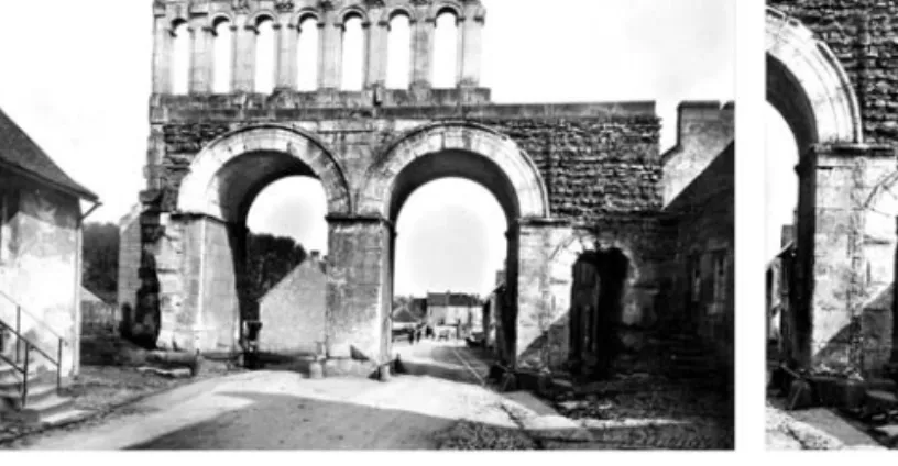 Fig. 1 - La porte d’Arroux vue depuis l’intérieur de la ville, carte postale,  xx e  siècle
