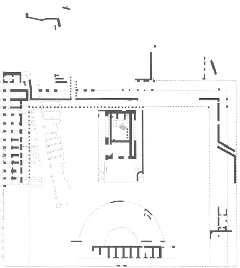 Fig. 7. Plan du sanctuaire de /Hercules  Victor de Tivoli,  avec le tracé de la via tecta 