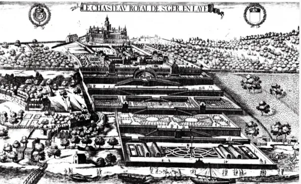 Fig. 1 : Claude Chastillon, Le château royal de Saint-Germain-en-Laye,   vers 1615, gravure 