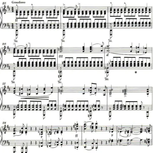 Figure 1 : Premier thème de la Sonate en si mineur, mes. 105-117. 