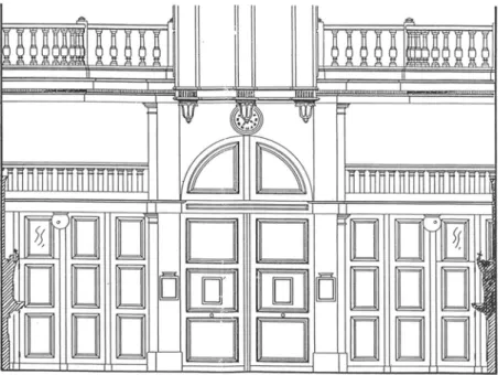 Figure 7: élévation du tambour d’entrée, tribune de l’orgue, vu de l’église  (plan B. Fonquernie)