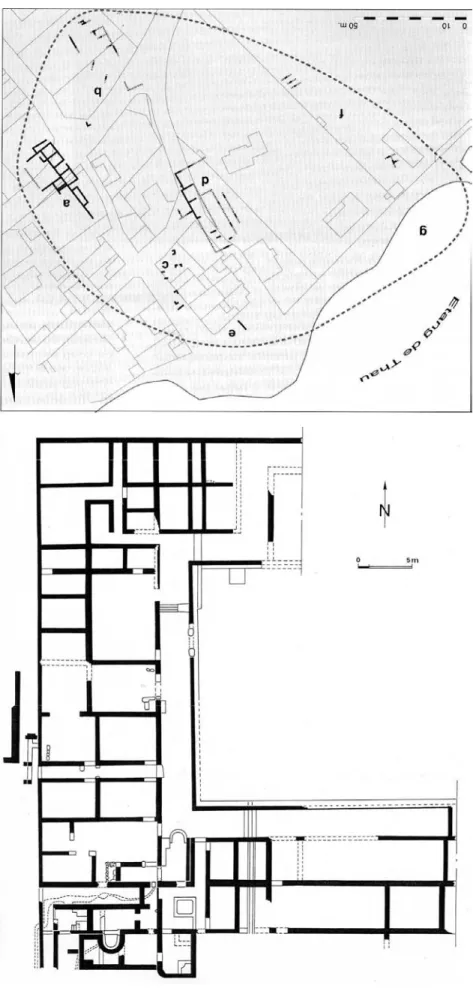 Fig. 2 : Villa de Piantarella (D’après P. Agostini :  a : site ; b : plan restitué).
