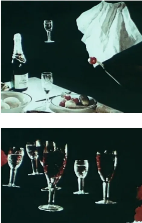 Figure 14 — Le Banquet aux convives  invisibles et Figure 15 — Le ballet des  verres du Banquet, Garri Bardine,  Soïouzmoultfilm, 1986, 2’58, captures 