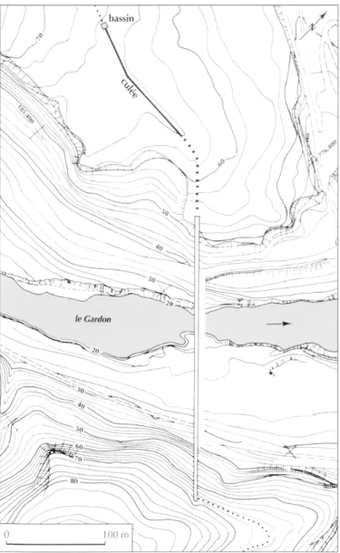Fig. 45 - Plan topographique du Pont du  Gard dans son 