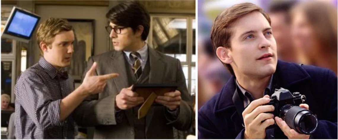 Illustration 23 : Le photographe promu superhéros : Jimmy Olsen (à gauche) dans  Superman Returns  (2006), et Peter Parker dans Spider-Man 2 (2004)