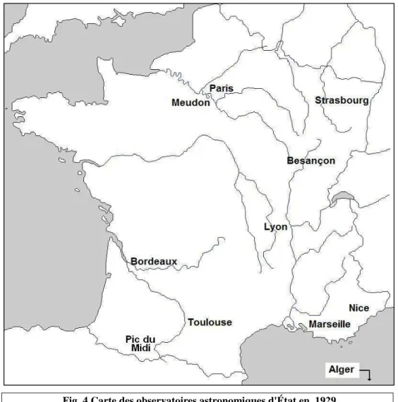 Fig. 4 Carte des observatoires astronomiques d'État en  1929 