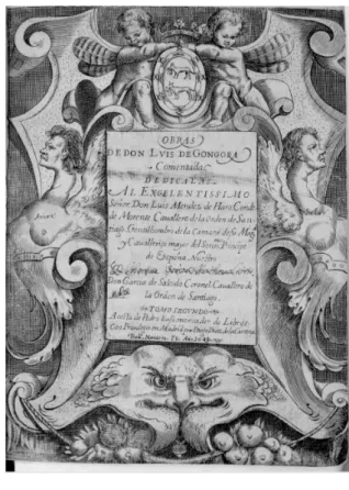 Fig. 1: Portada de Obras de don Luis de Góngora comentadas. Tomo segundo (1644). Detalle.