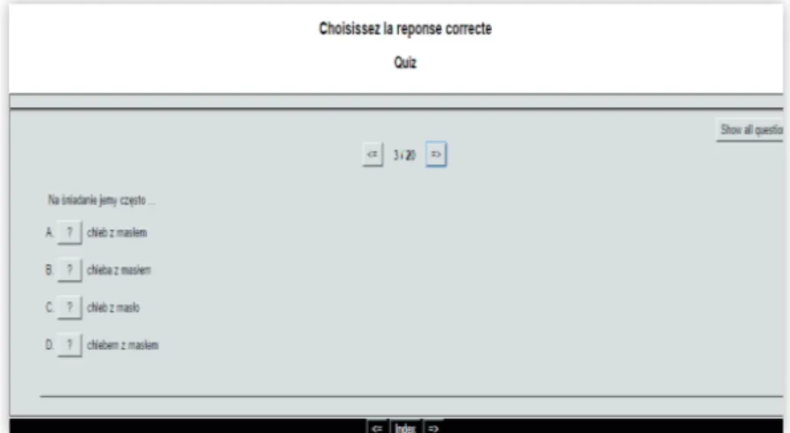 Figure 2 : Quiz de grammaire en L1 réalisé dans le  programme HotPotatoes