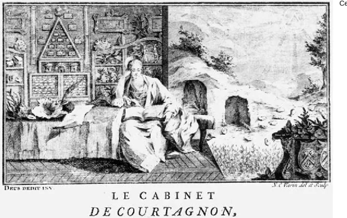 Figure 1 : Le cabinet et le gisement fossilifère de Courtagnon, d’après Dieudonné, 1763.
