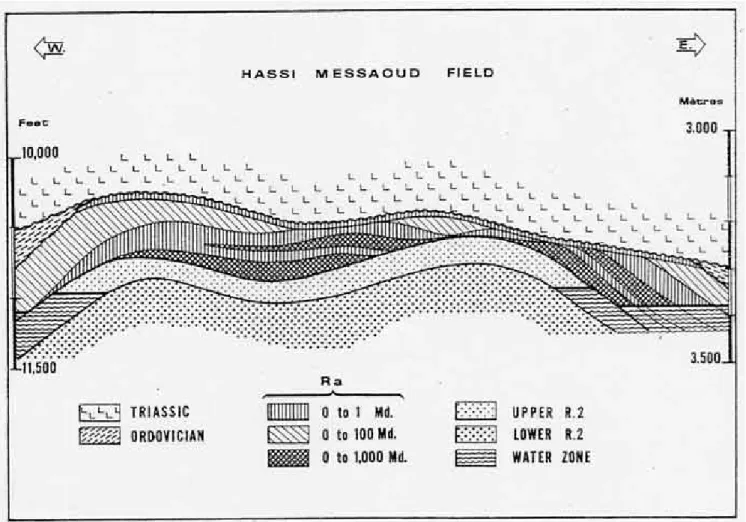 Figure 5. Structure géologique du gisement de Hassi Messaoud (d’après Balducchi et G. Pommier, 1967).