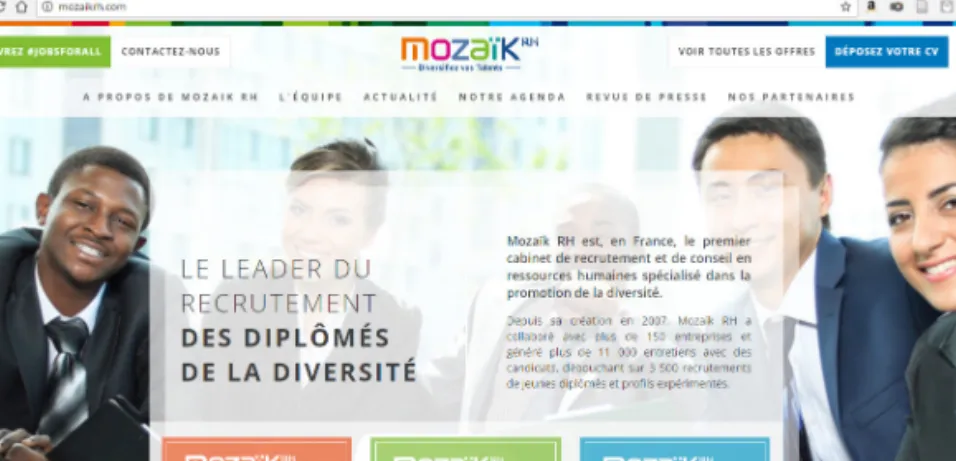 Figure 5 :  « Mozaïk RH : diversifiez vos talents / Le leader du recrutement des  diplômés de la diversité »