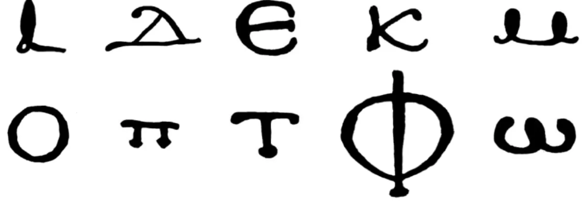Fig. 16 : Fac-similé du tracé des lettres de grande taille (éch. 1:1). 