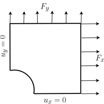 Figure 3 – Plaque sous conditions de symétrie et sous deux efforts F x et F y