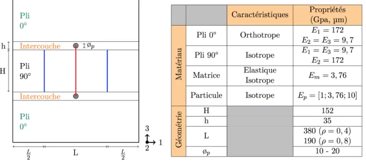 Fig. 1 : Présentation de la géométrie et des propriétés des constituants 