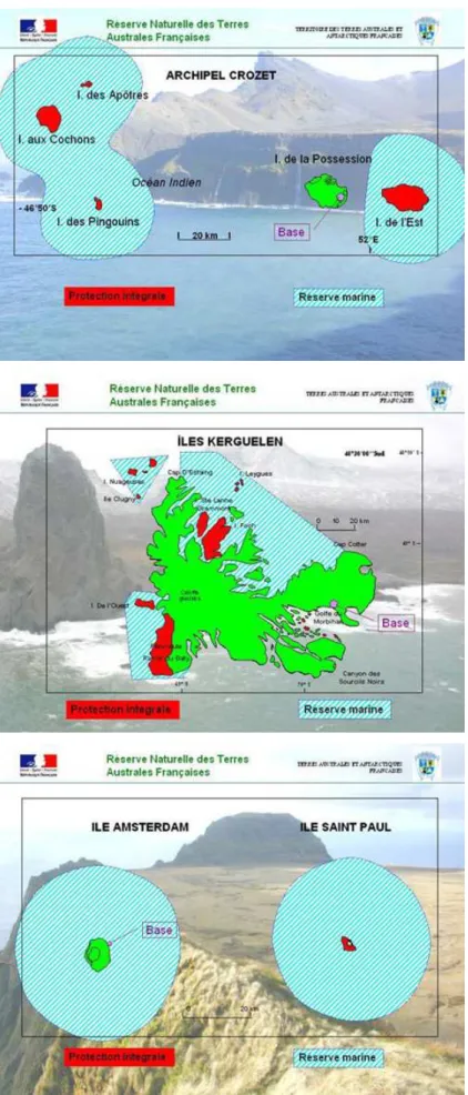 Figure  4.  Iles  et  archipels  subantarctiques  compris  dans  la  réserve  naturelle  nationale  des  Terres  australes  françaises 