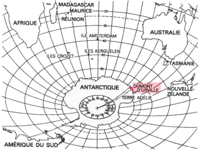 Figure 6. Localisation de la base Dumont D’Urville sur la côte de la Terre Adélie, Antarctique 