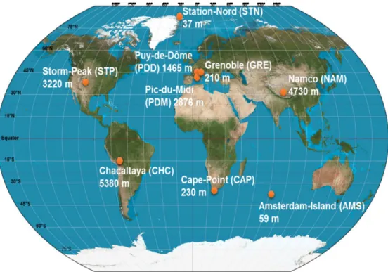 Figure  1:  Map  showing  the  geographical  location  and  elevation  from  sea  level  of  the  nine  sampling sites