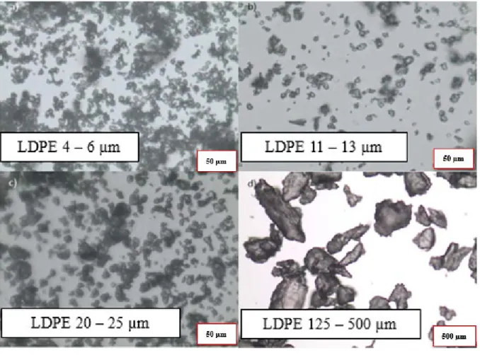 Figure 13: Images of the different HDPE particles used 