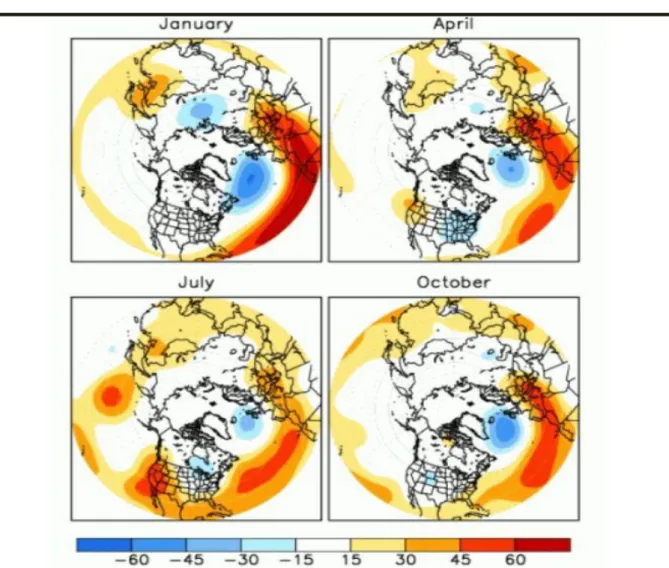 Figure 1.5. Anomalies de hauteur géopotentielle associées au régime de temps East  Atlantic pattern (Climate Prediction Center)