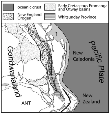 Figure 8:  Reconstruction of the Gondwanaland margin in the mid-Cretaceous.
