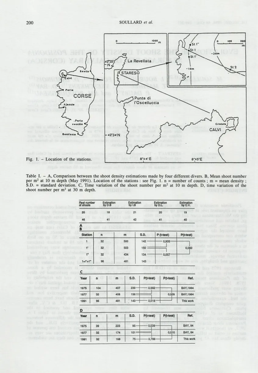 Table  I.  -  A,  Comparison  between  the  shoot  density  estimations  made  by  four différent divers