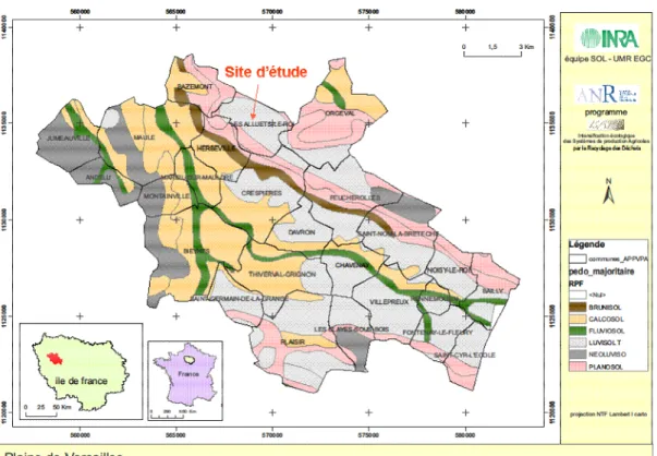 Figure 1.4 : La carte  de répartition des types de  sol rencontrés dans la plaine de Versailles