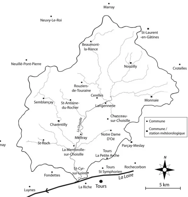 Figure 1.2 : limites du bassin de la Choisille et communes environnantes 