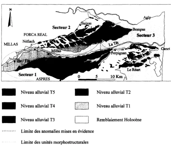 Figure  1.  Carte  des  nappes  alluviales  quaternaires  de  la  plaine  du  Roussillon