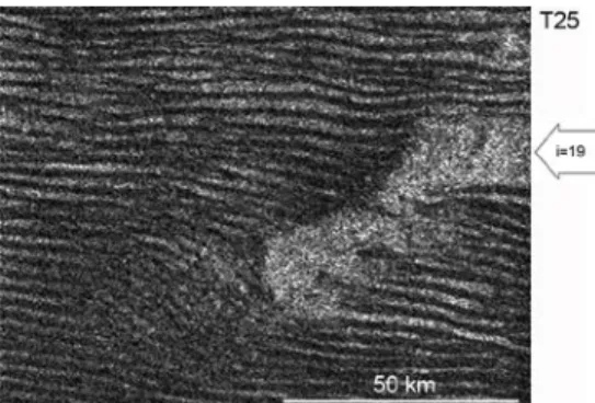 Figure 1 –  SAR-dark dune sands sit atop SAR-bright sub-    strate at Titan’s equatorial regions