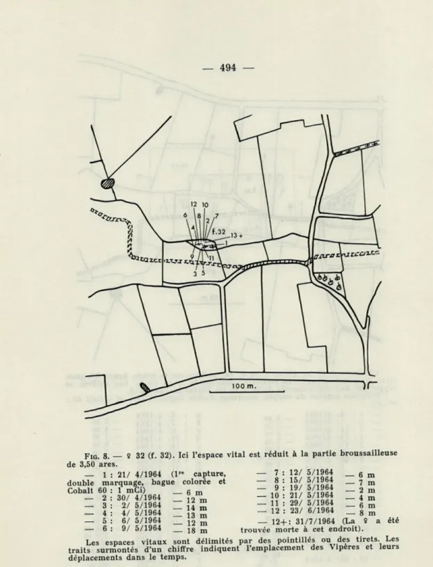 FIG.   8.  9  32  (f.  32).  Ici  l'espace  vital  est  réduit  à  la  partie  broussailleuse  de  3,50  ares
