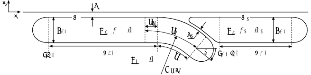 Figure 1: 2D model geometry. A dense subducting plate (SP) with viscosity η 1 = λ 1 η 0 and density ρ 1 sinks beneath an overriding plate (OP) with viscosity η 2 = λ 2 η 0 and density ρ 2 in an infinitely deep ambient fluid with viscosity η 0 and density ρ