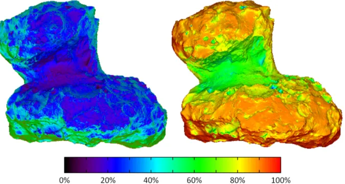 Fig. 6. Erosion and insolation integrated over one orbit. The left figure shows the erosion (model A)